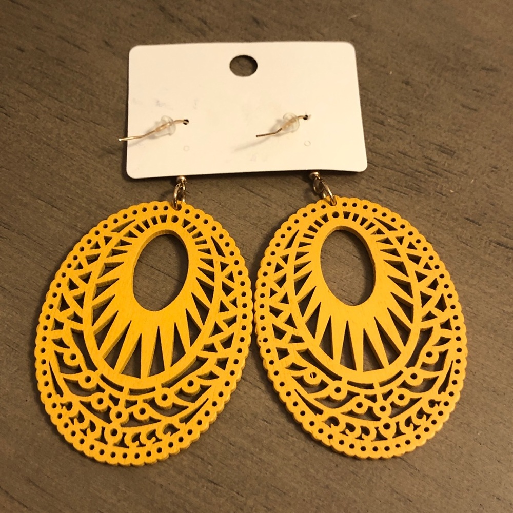 Elegant Yellow Wooden Bohemian Earrings